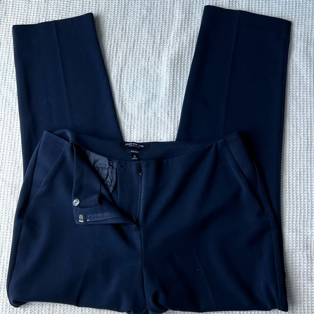 Jones New York Women's Navy Blue Business Casual Side Elastic Waistband Pants 12 - Picture 8 of 11